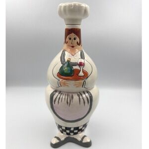 Trisa Ceramic Chef Wine Bottle Holder Decanter Hand Painted Kitchen Decor Artsy